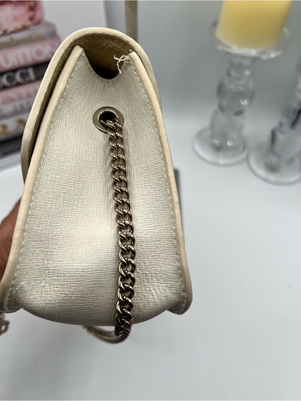 Furla Cream Leather Crossbody with Gold Chain Strap - Picture 4 of 13